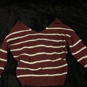 Fashion Nova Off-Shoulder Sweater - Burgundy and White